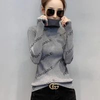 3802 black grey white korean style turtleneck sweater women knitted tight sweater slim pullover feminino thin knitted tops