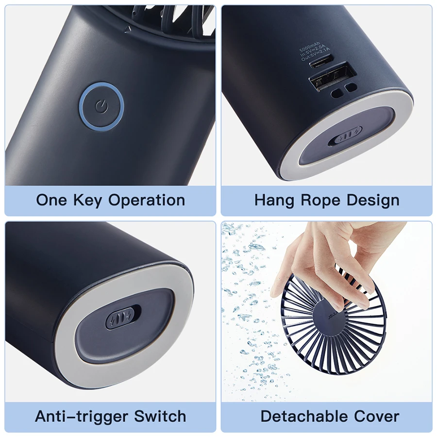 

JISULIFE Mini Ventilador Portable Fan with Powerbank 5000mAh Silent Usb Rechargeable Fans for Home 3 Speeds Strong Wind Hand Fan