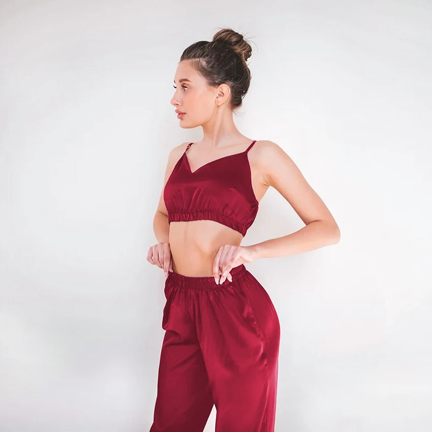 Женский пижамный комплект HiLoc однотонная атласная пижама с v образным вырезом и