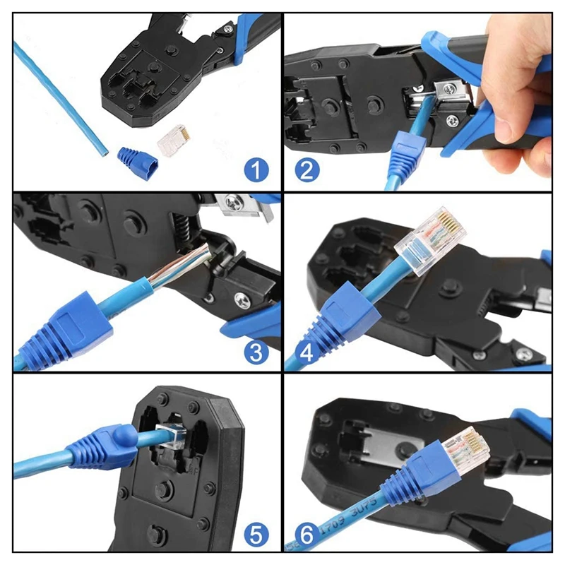 

Cable Tester RJ45 Crimp Tool Kit CAT5 Cat5E Crimping Tool Crimp Crimper with Connectors, Network Wire Stripper