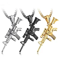 charm pistol gun shaped pendant punk gun army style male chain necklace for men corrente masculina jewelry birthday gifts
