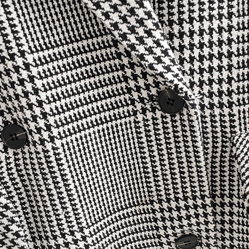 Женский двубортный блейзер в клетку с длинным рукавом | Женская одежда