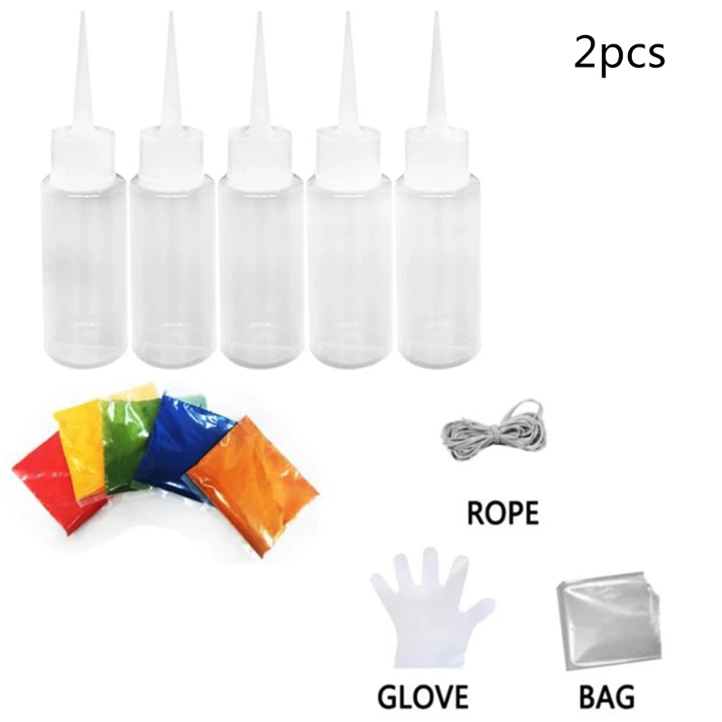 

2 Sets 5 Colors One-Step Tie Dye Kit with Pigment Powder Empty Bottles Rubber Band Disposable Gloves Bags for DIY Dy