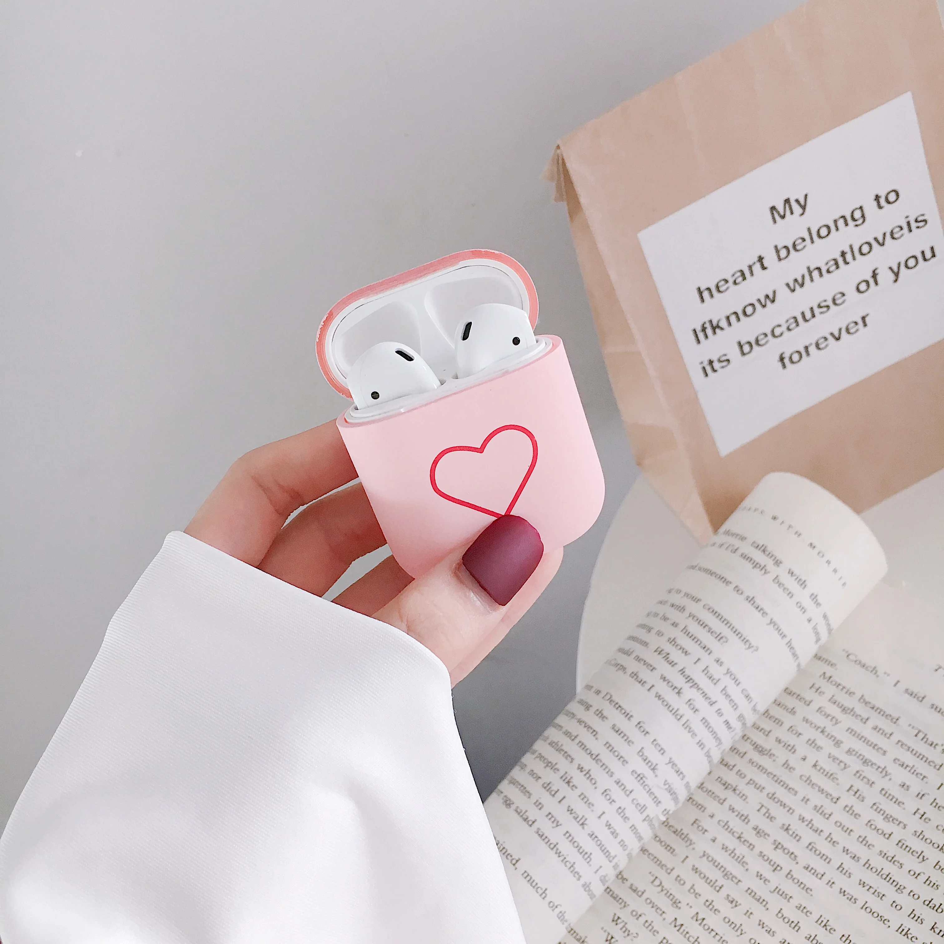 Pink Модные милые сердцу чехол для пар для Airpods Чехол Жесткий PC Беспроводной Bluetooth наушники чехол Крышка Аксессуары для наушников - Цвет: Pink