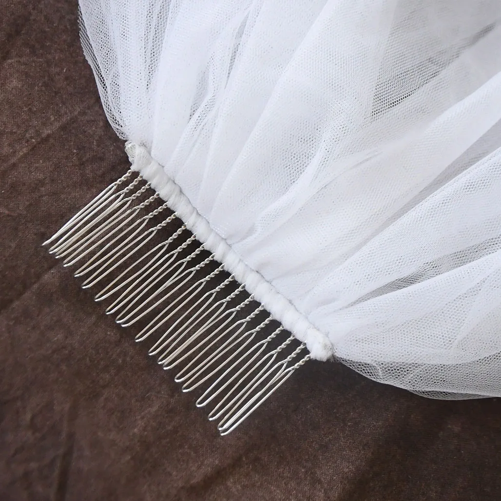 

V28 Real Photos Lace Appliques Elegant Ivory White Wedding Veil Bridal Veil with Comb Veils for Bride Dress Accessories Hot Sale