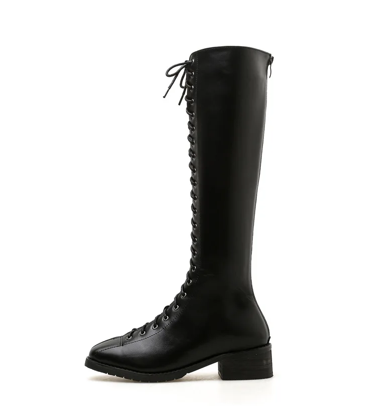 Botas Mujer; сапоги до колена с перекрестной шнуровкой; женские рыцарские сапоги martin; botines; обувь в стиле ретро на шнуровке, на массивном каблуке; зимняя кожаная обувь