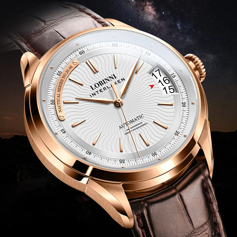 

Switzerland Top Luxury Brand LOBINNI Japan MIYOTA Automatic Mechanical Men Watches Sapphire 50M Waterproof Leather Clocks L17522