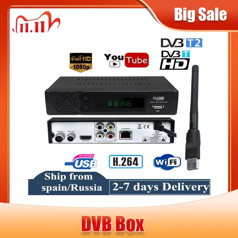 Ресивер DVB T2 T HD цифровой ТВ тюнер Поддержка Youtube MPEG4 H.264 спутниковый декодер