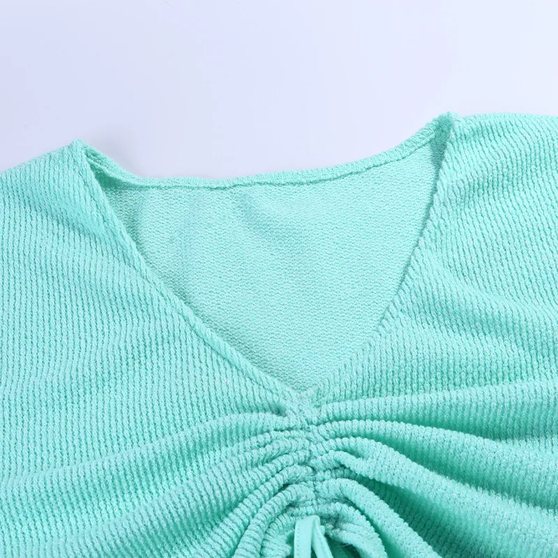 

Fashion V Neck Drawstring Sweater Women Jumpers Autumn Pullovers Casual Tops Long Sleeve Knitted Sweaters Pull Femme Streetwear