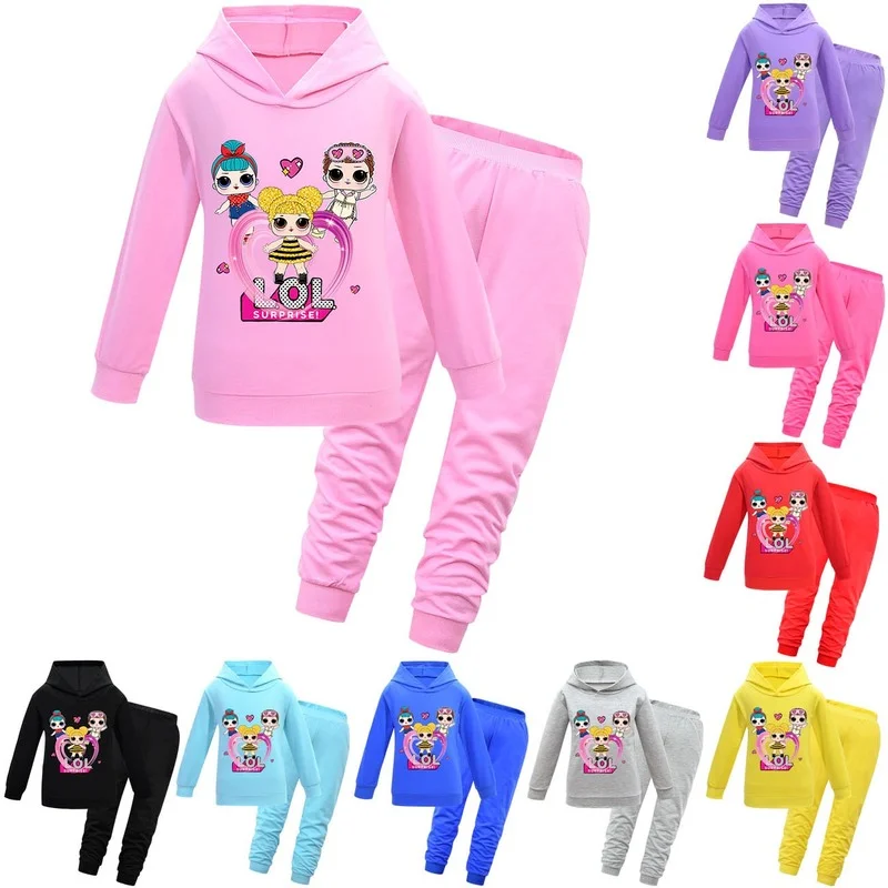 

Модный костюм Lol Surprise Doll для девочек с мультипликационным принтом на весну и осень свитер с длинными рукавами и капюшоном Брюки Толстовка ко...