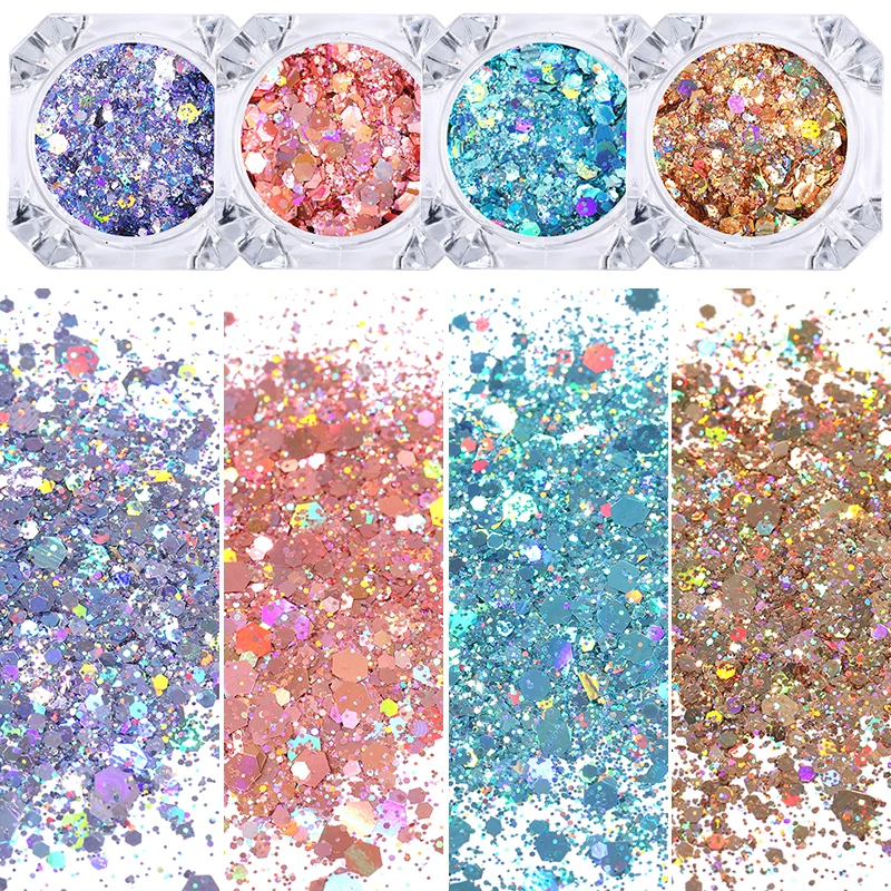 1 Box Blue Shining Chrome Glitter Flakes Sparkly 3D Hexagon Colorful Sequins Spangles Polish Manicuring Nails Art Decorations | Красота и