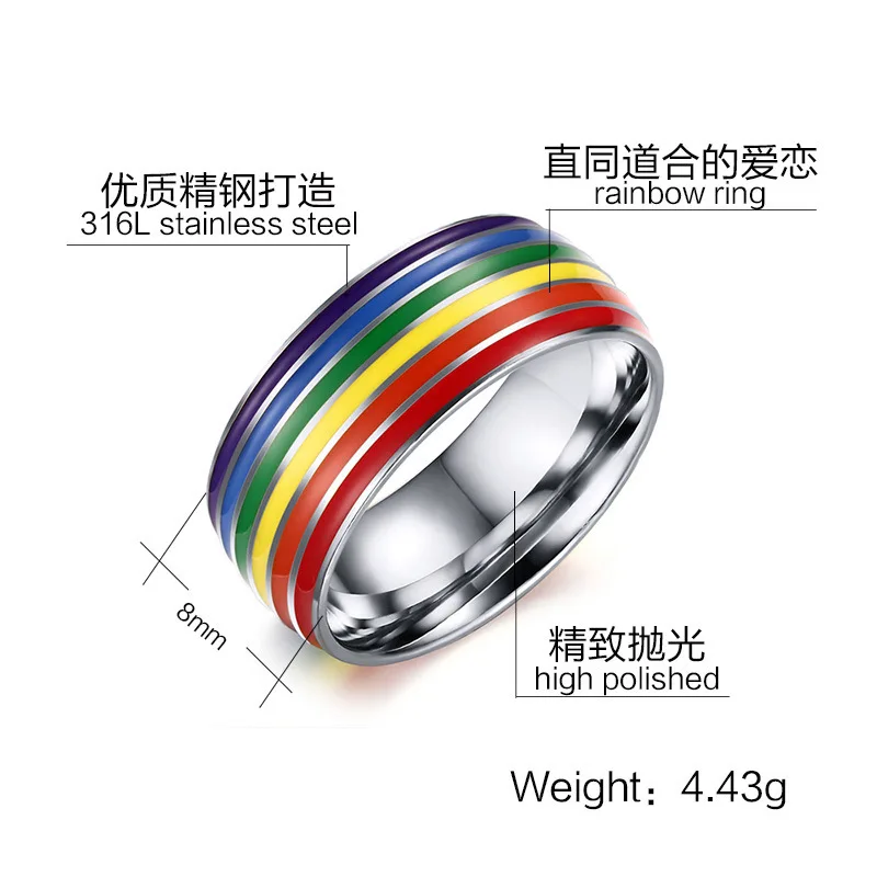 Кольцо с радужной вставкой для мужчин и женщин ювелирное изделие из титана геев 7