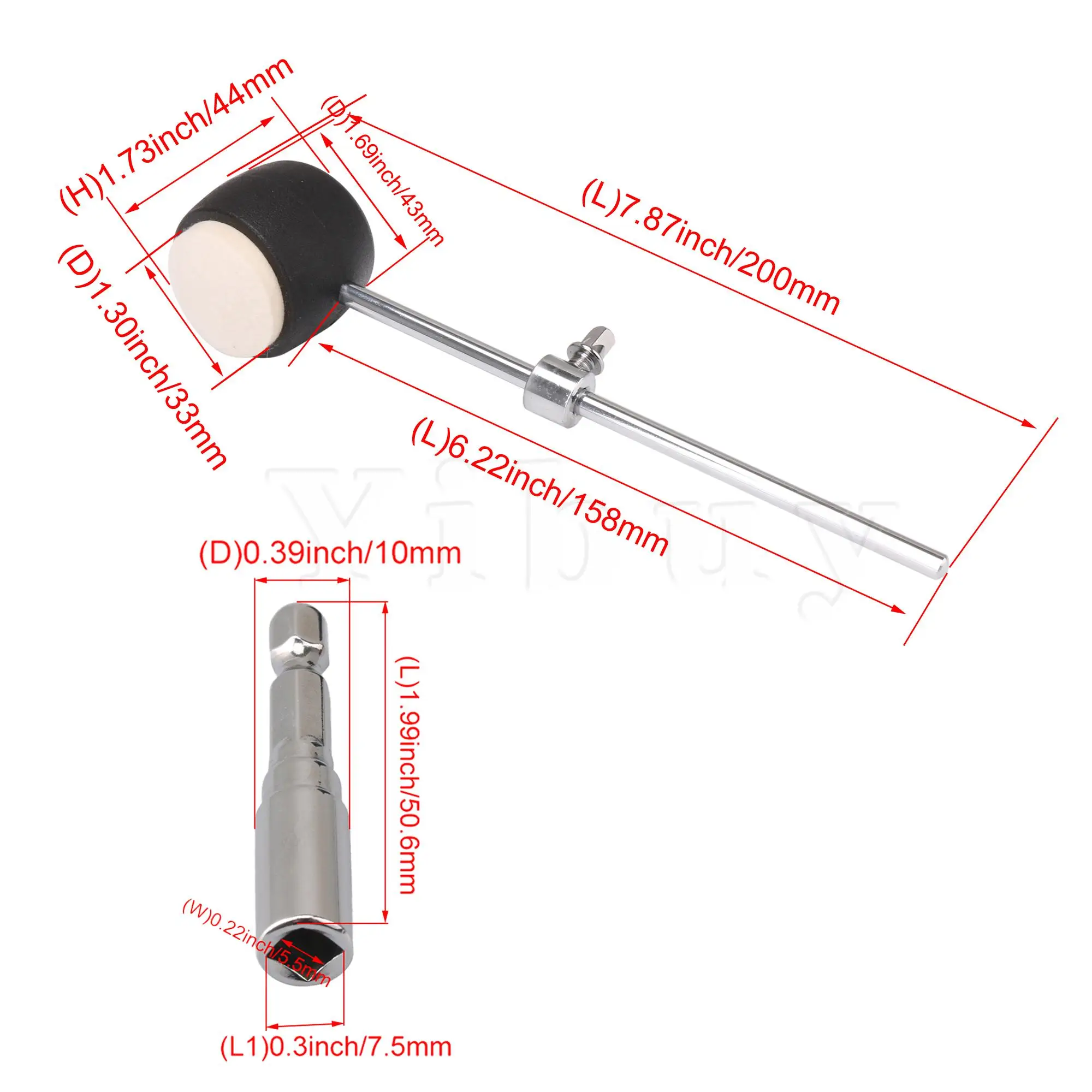 

Yibuy Felt Head Drum Pedal Beater & Adjusting Drum Key for Drum Accessories