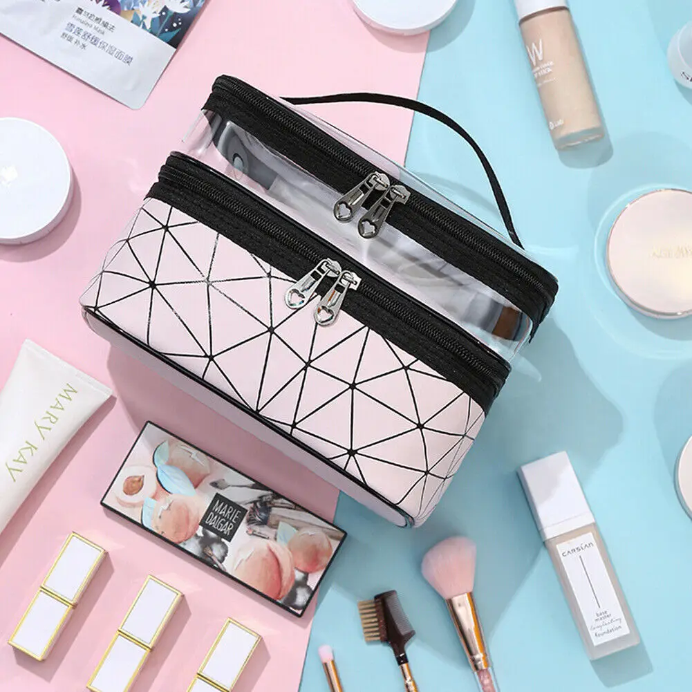 

Double Layer Women Makeup Bag Cosmetic Case Storage Handle Multifunction Travel Pouch Organizer Bags