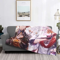 childe zhongli genshin impact blanket flannel textile decor anime lightweight throw blanket for sofa bedroom plush thin quilt