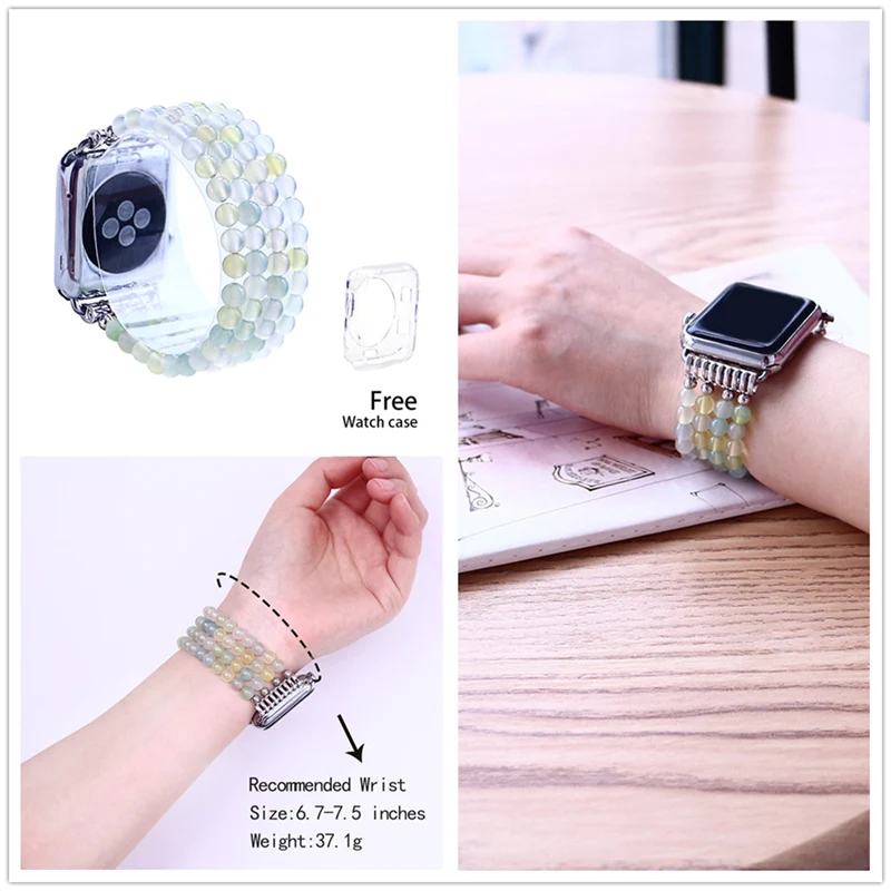 LuReen агатовыми бусами Эластичный ремешок для наручных часов Apple Watch серии 1/2/3, 42 мм, 38 мм, версия эластичный браслет, ремешок для наручных часов iwatch, 4/5 40 мм 44 мм
