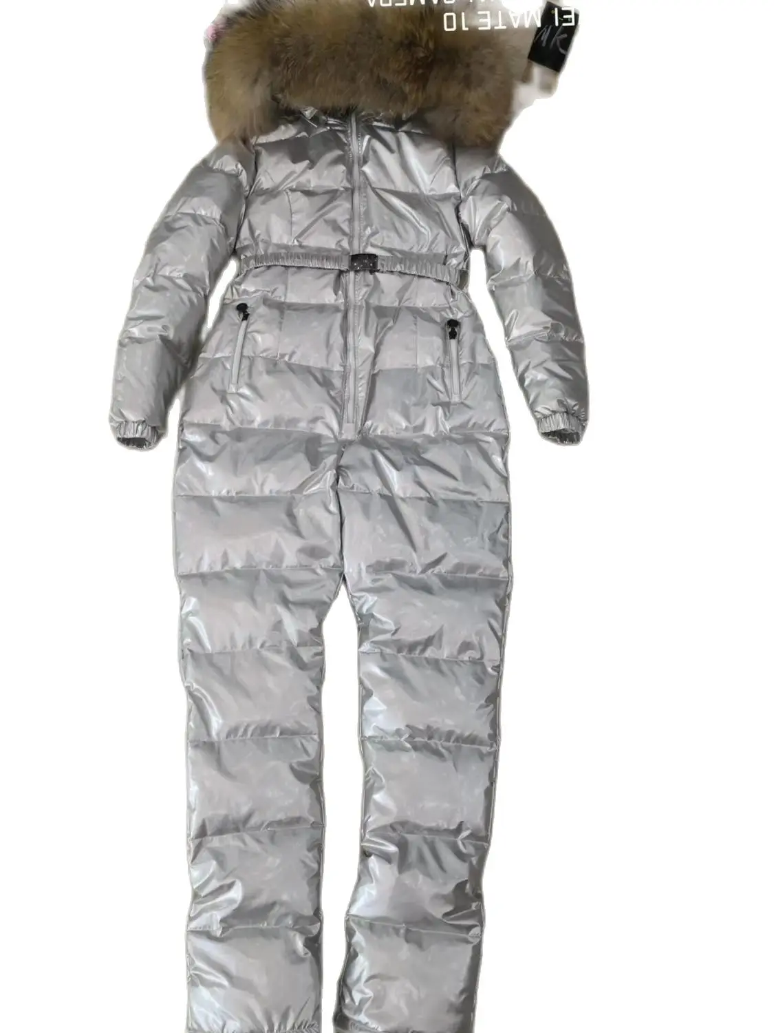 Женский комбинезон с капюшоном зимний из натурального меха размеры XS S M L XL XXL