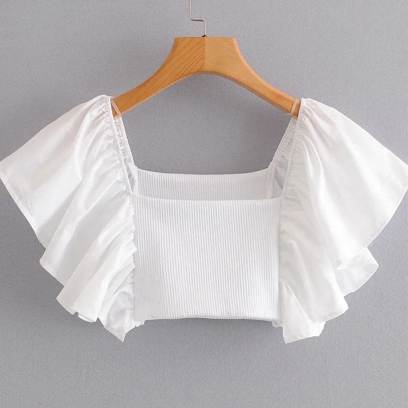 

Summer women's shirt casual solid color ruffled decorative short shirt