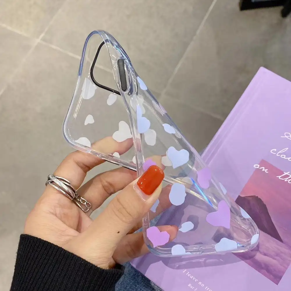 

Colorful Love Heart Phone Cases For iphone 12 11 Pro Max XR X XS 7 8 Plus Case Silicone Love Heart Transparent Slim Back Cover