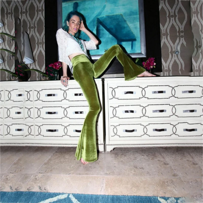 

2020 Autumn Women Flared Trousers Cross High Waist Stretch Plus Size Pants Solid Color Fashion Casual Ladies Flare Bottoms New