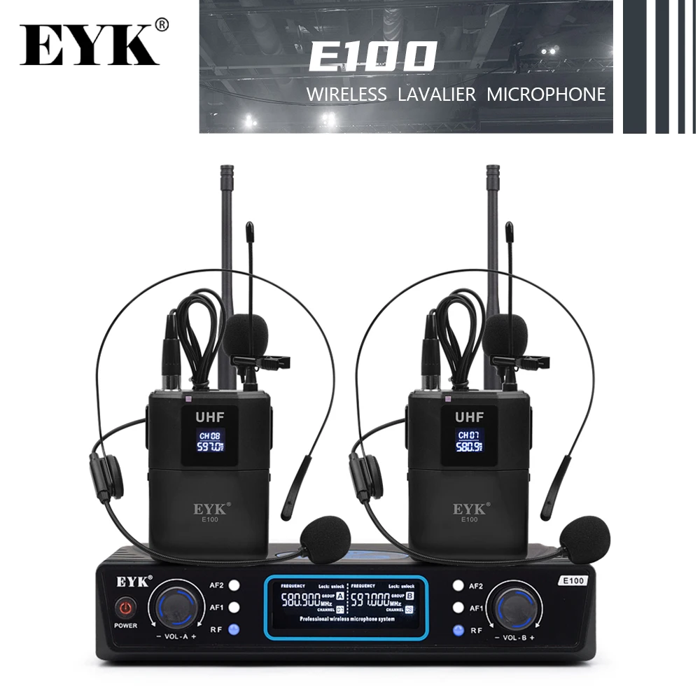 EYK E100 UHF беспроводной двойной корпус микрофон с гарнитурой и лацканом на