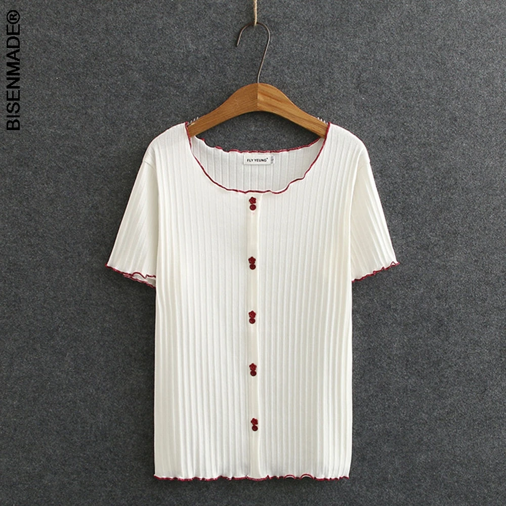 

Женская одежда, футболки, летние футболки, повседневные футболки 2021 с коротким рукавом, украшенные пуговицами, Гофрированные Топы, Camiseta Mujer