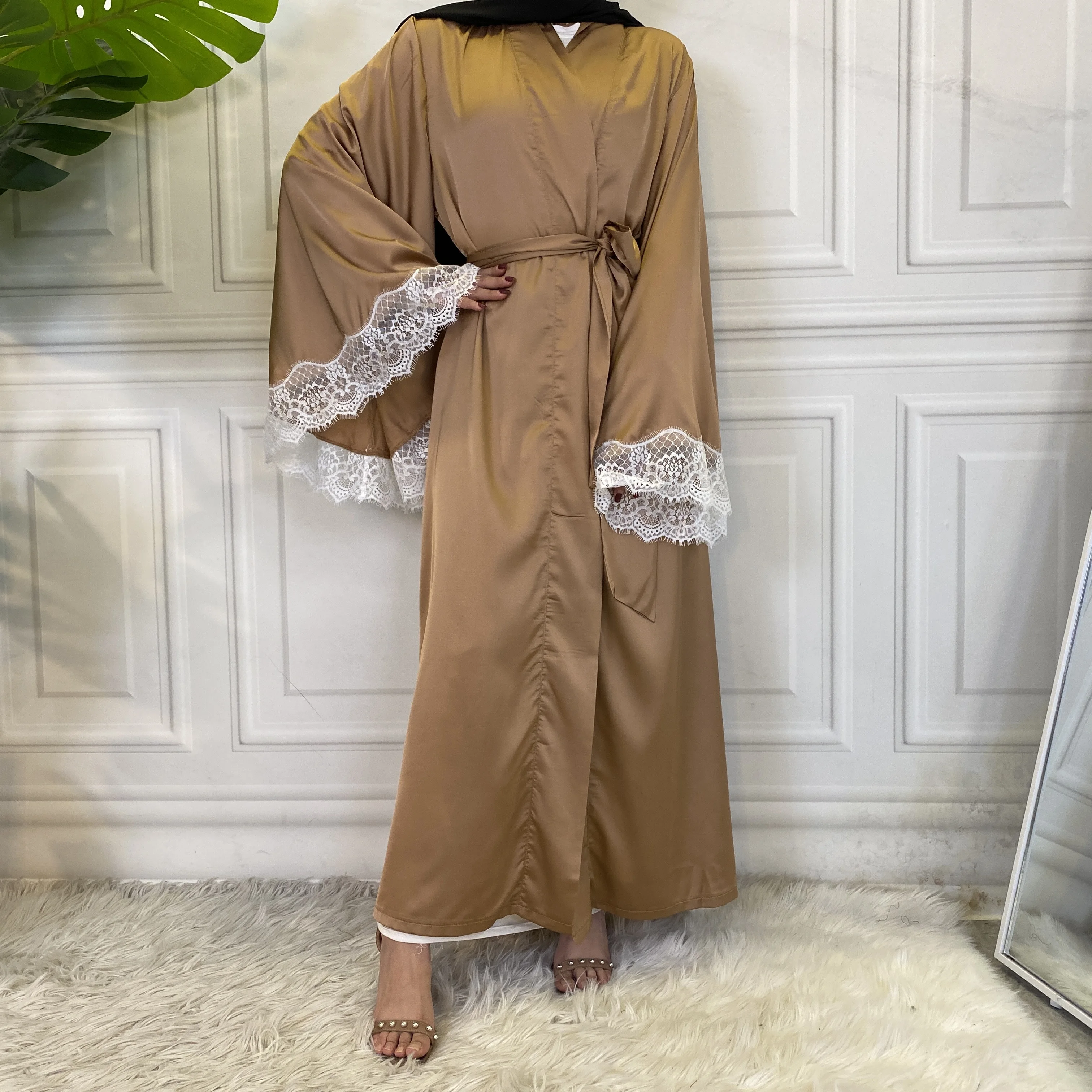 Рамадан ИД Мубарак атласная абайя Дубай мусульманское платье Кафтан платья мусульманская абайя женские платья длинное женское платье F2717