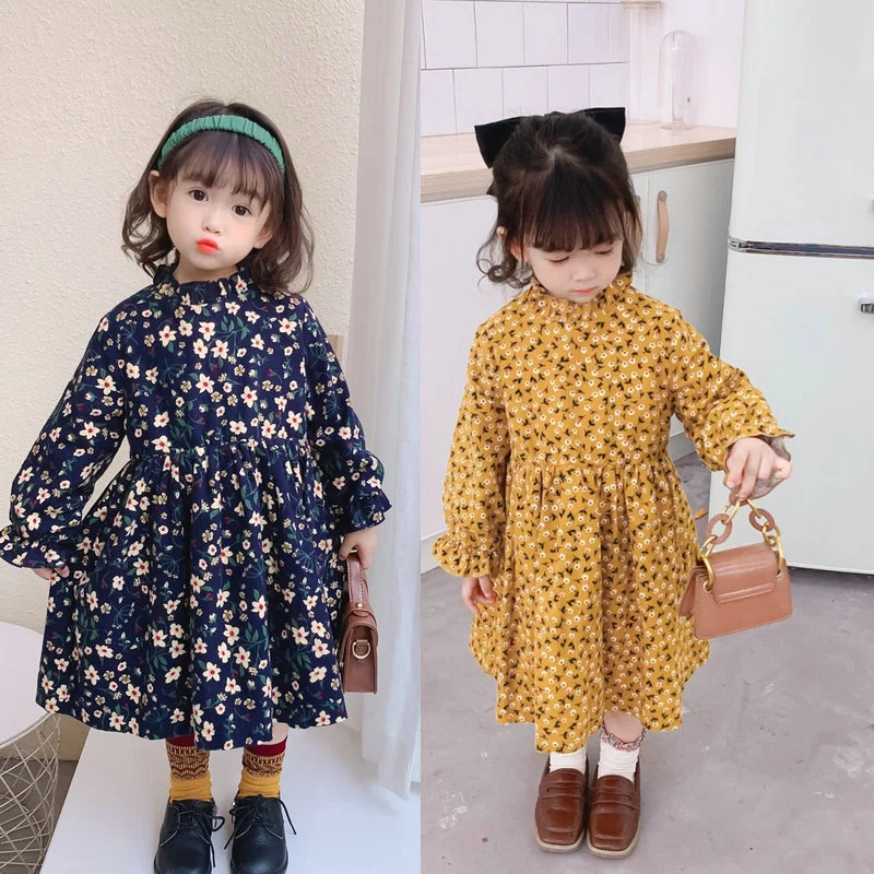 

Toddler Girl Flower Dresses 2021 New Princess Stand-up Floral Thicken Winter Warm Clothes for Kids Baby Girls Costumes