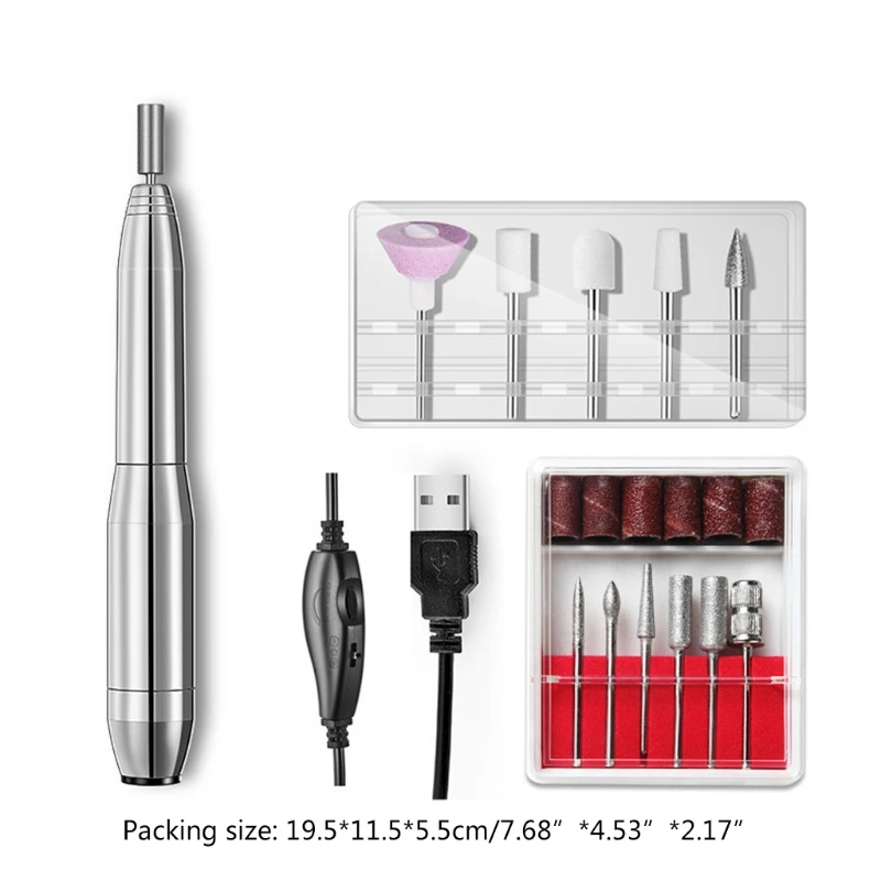 

USB Electric Nail Drill Set Portable Nail File Polishing Tool Professional 20000rpm Manicure Pedicure for Home and Salon