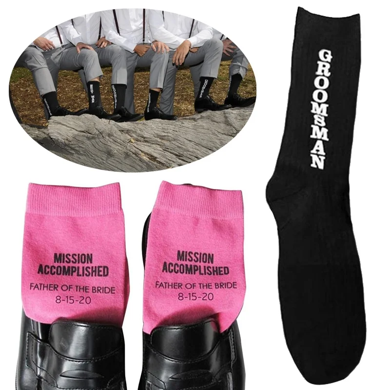 

Хлопковые модные повседневные Черные Свадебные носки для жениха, лучшего мужчины, отца невесты, аксессуары с принтом, подарки, одежда для же...