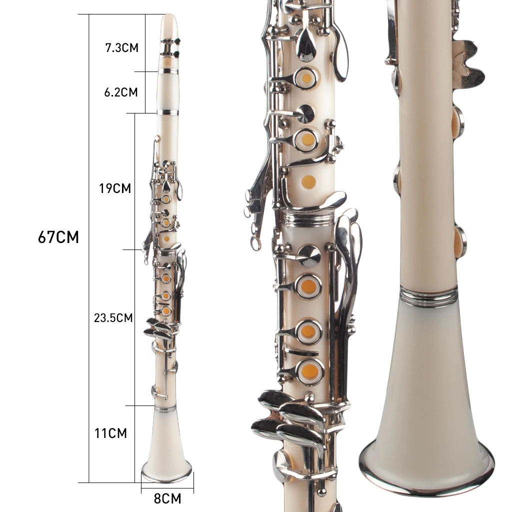 White ABS Clarinet Bb Cupronickel Plated Nickel 17 Key with Cleaning Cloth Gloves Screwdriver Woodwind Instrument enlarge