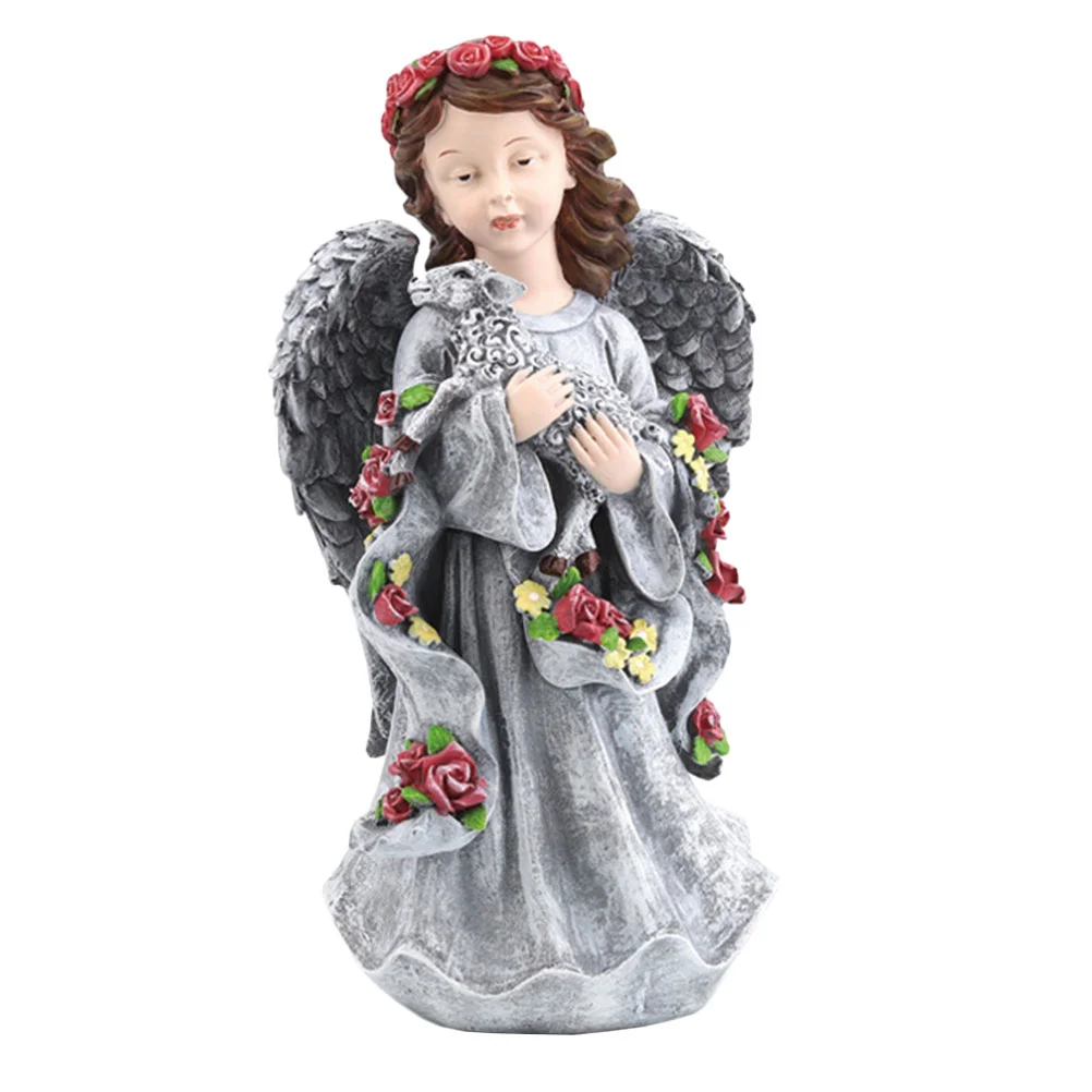 

1PC Garden Yard Angel Girl Ornament Vivid Outdoor Resin Angel Girl Adornment