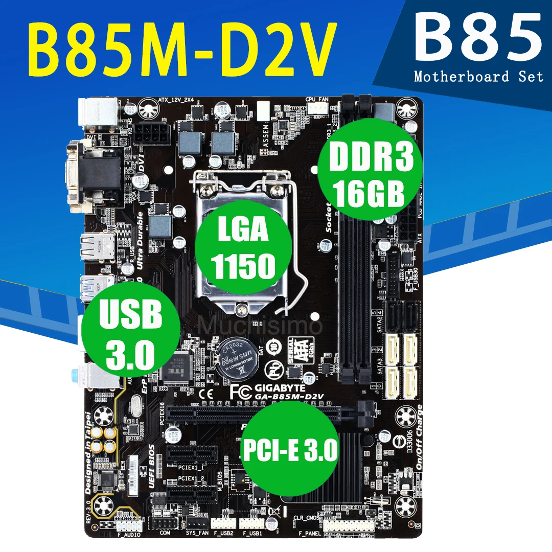 Verkauf LGA 1150 Gigabyte B85M-D2V Mainboard Mit Intel Core I5 4590 CPU DDR3 16GB PCI-E 3,0 3,3 GHz 4-core 6MB PC Intel B85 Placa-Mãe