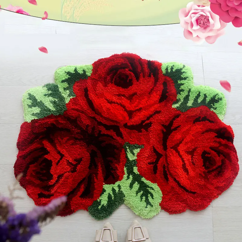

3D Rose Flower Rug Super Soft Tufting Carpet 80x60cm Anti-Slip Absorbent Bathroom Floor Mat Living Room Bedroom Decor Rug