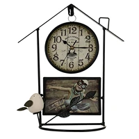 1pc retro bird photo frame wall clock bird cage clock large size numbers clock home wall ornaments classroom hang clock