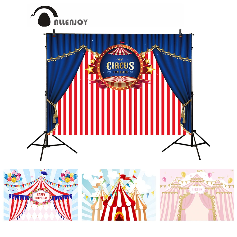 

Allenjoy Cartoon Circus Events Background Colorful Tents Balloons Stars Flags Cloud Kid Photozone Birthday Party Backdrops Decor