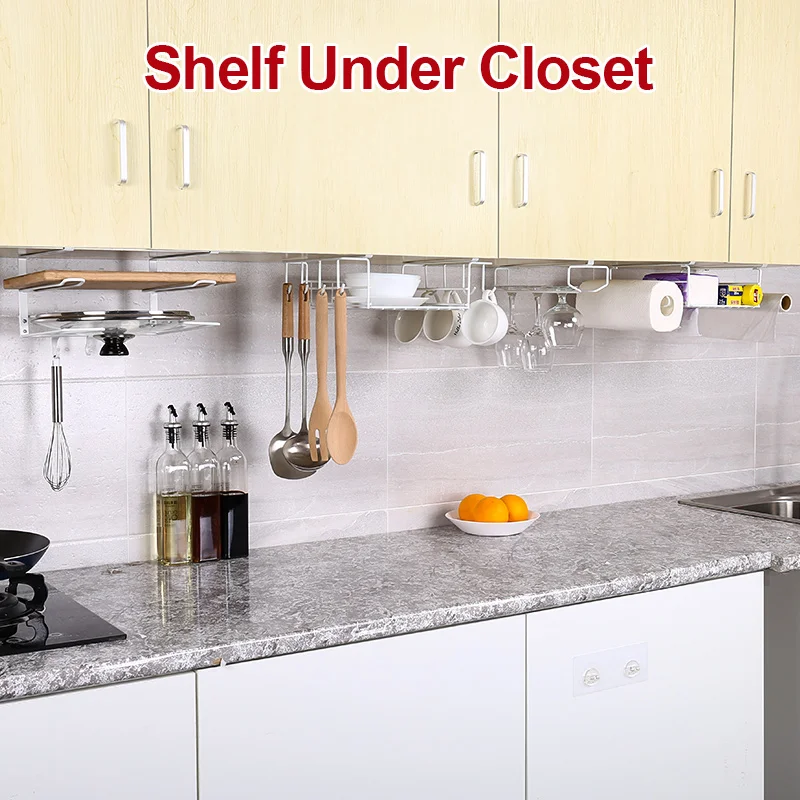 

Metal Under Cabinet Kitchen Cupboard Basket Rack Closet Holders Hanging Under Shelf Partition Hanger For Rack Storage Organizer