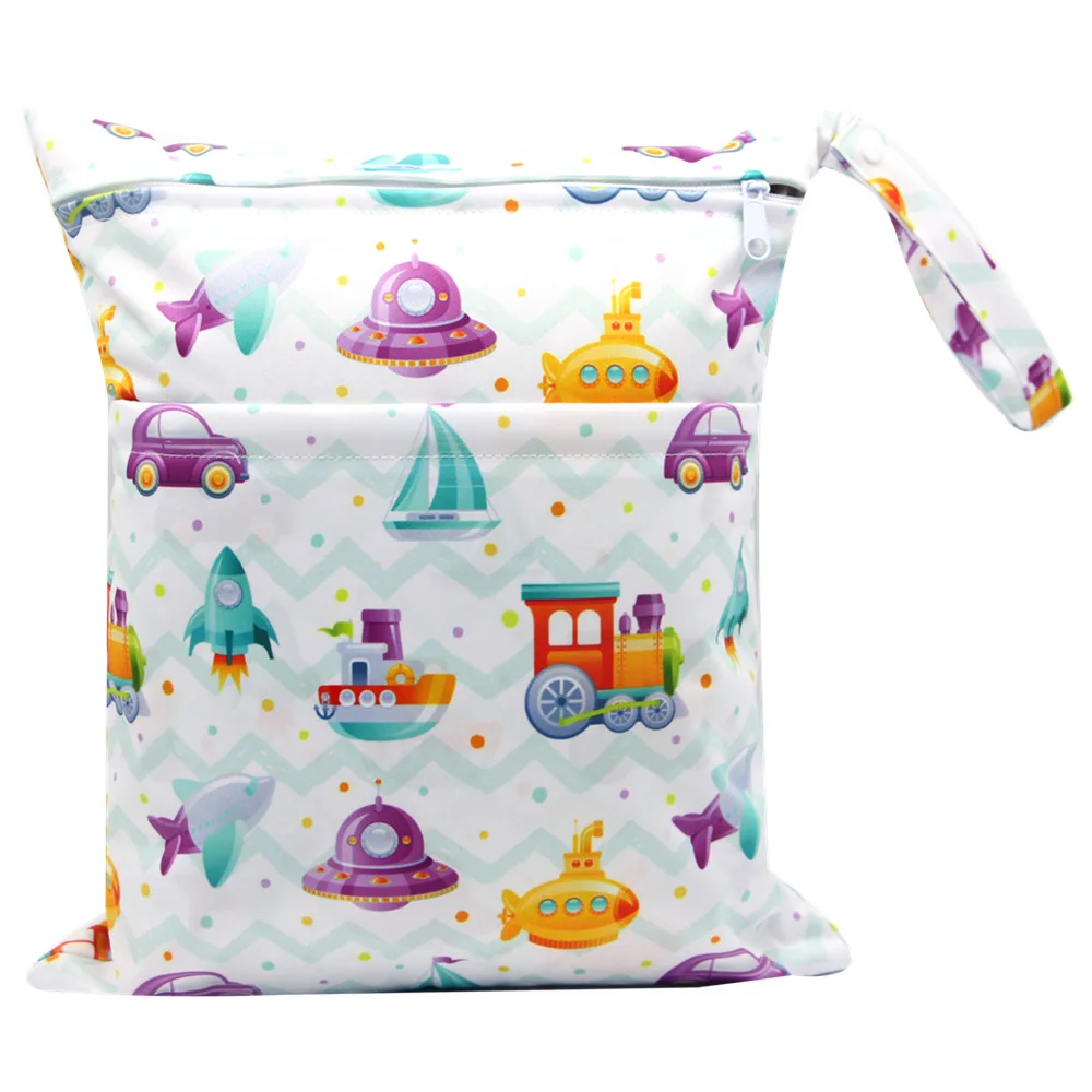 

Two Zippered Baby Diaper Bag Waterproof Nappy Bag for Stroller Reusable Diaper Bag Prints Travel Wet Dry Bag Washable 30*36cm
