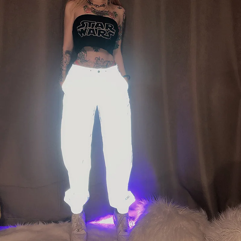Streetwear Jogger Trousers Women 2019 Autumn Reflective High Waist Loose Casual Pants Female Sense Overalls Sweatpants | Женская одежда
