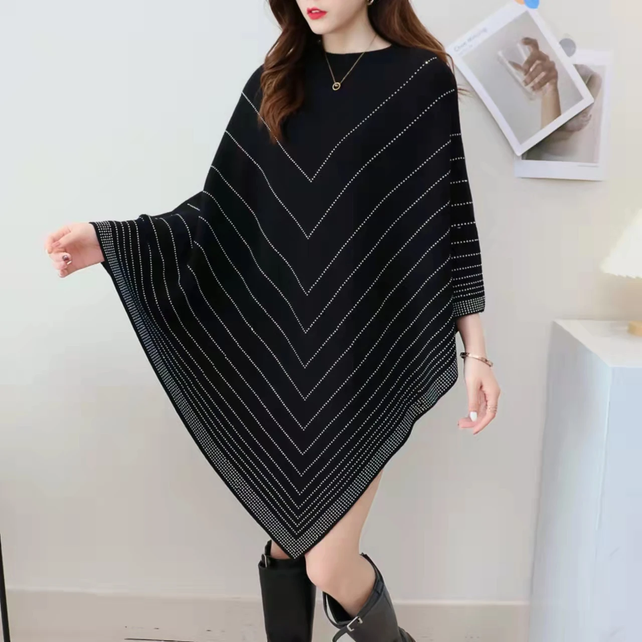 Женское элегантное пончо новая осенне-зимняя Асимметричная шаль с бриллиантами