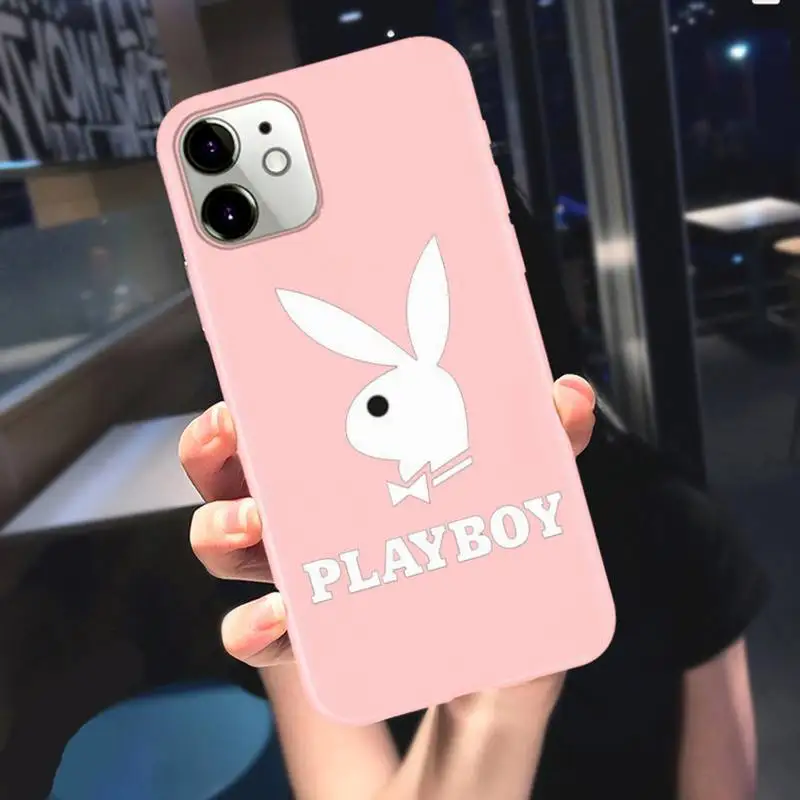 

Fashion Brand Playboy-compatible Phone Case For Iphone 6 6s 7 8 Plus XR X XS XSmax 11 12 Pro Mini Max Candy Pink Silicone Cover
