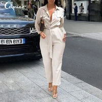 elegant long jumpsuits celmia women sashes sexy fashion harem pants long sleeve casual buttons solid playsuits pockets rompers