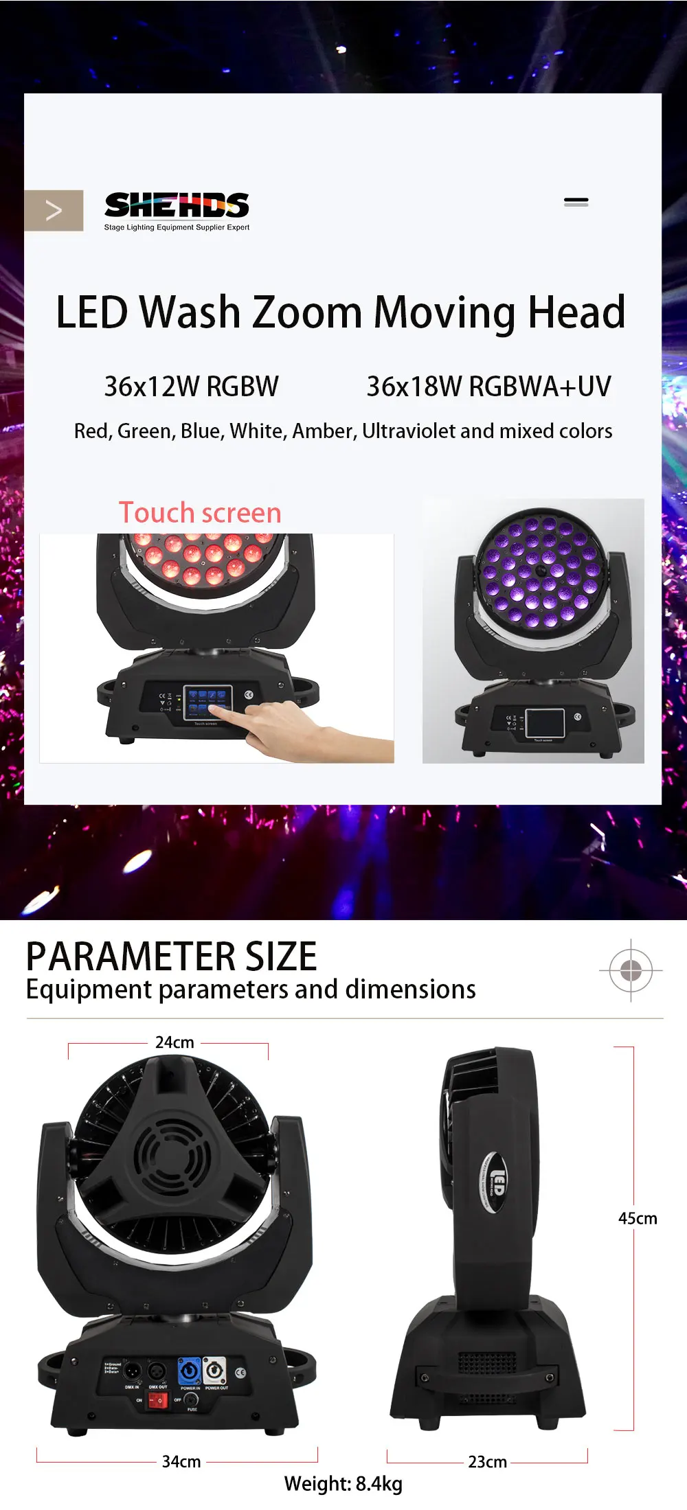 Светодиодный 36x18 Вт RGBWA+ УФ зум перемещение головы 6in1 светодиодный стирка DMX512 Прямая с фабрики Dj диско-сценическое освещение для вечерние обувь для ночного клуба