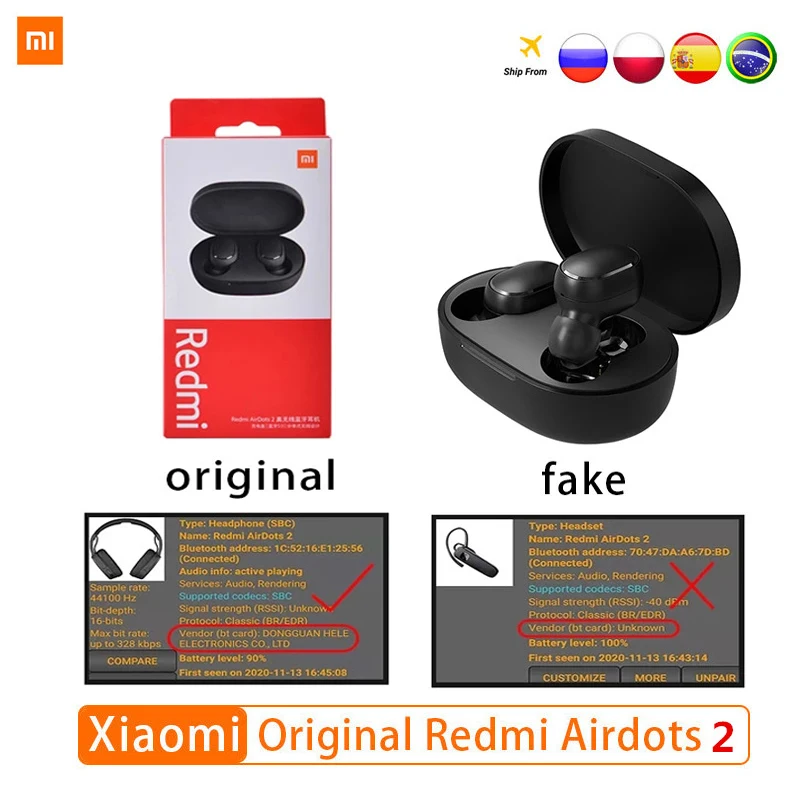 

Original Redmi Airdots 2 Earphone Xiaomi Airdots 2 TWS True Wireless Bluetooth Earphone With Mic Earbuds Auto Link AI Control