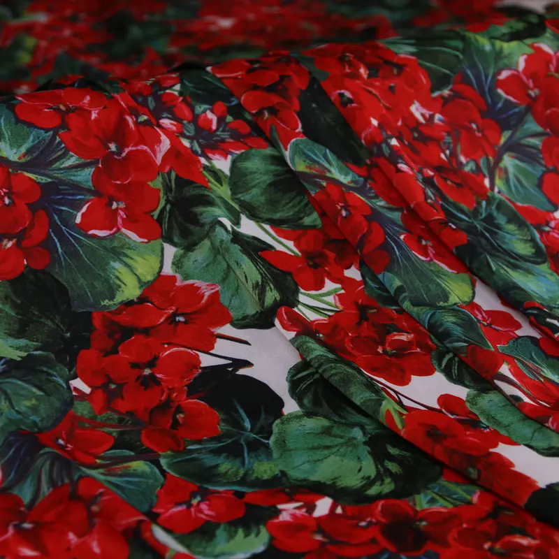 Цветок герани с принтом имитация шелка атласная ткань для женщин платье блузка