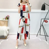 summer clothes 2022 korean fashion print women outfits two piece set o neck short sleeve high waist wide leg pants suits y199
