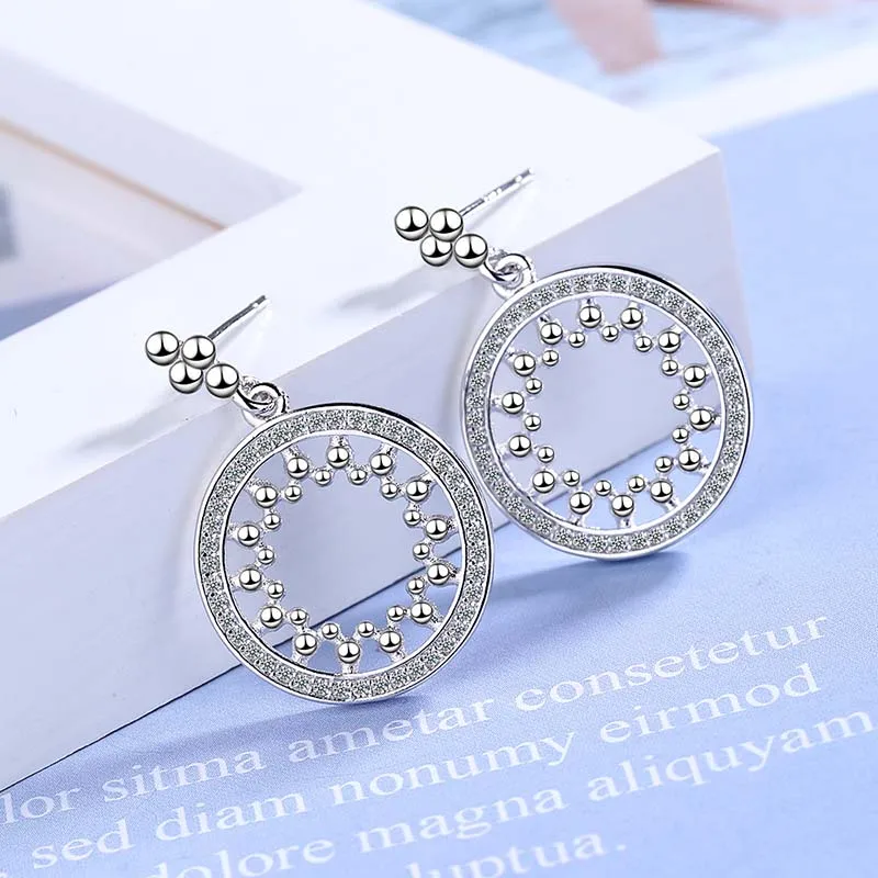 

XIYANIKE 925 Sterling Silver Fashion Elegant Hollow Round Crystal Drop Earrings For Women Handmade Simple Geometry Ear Jewelry