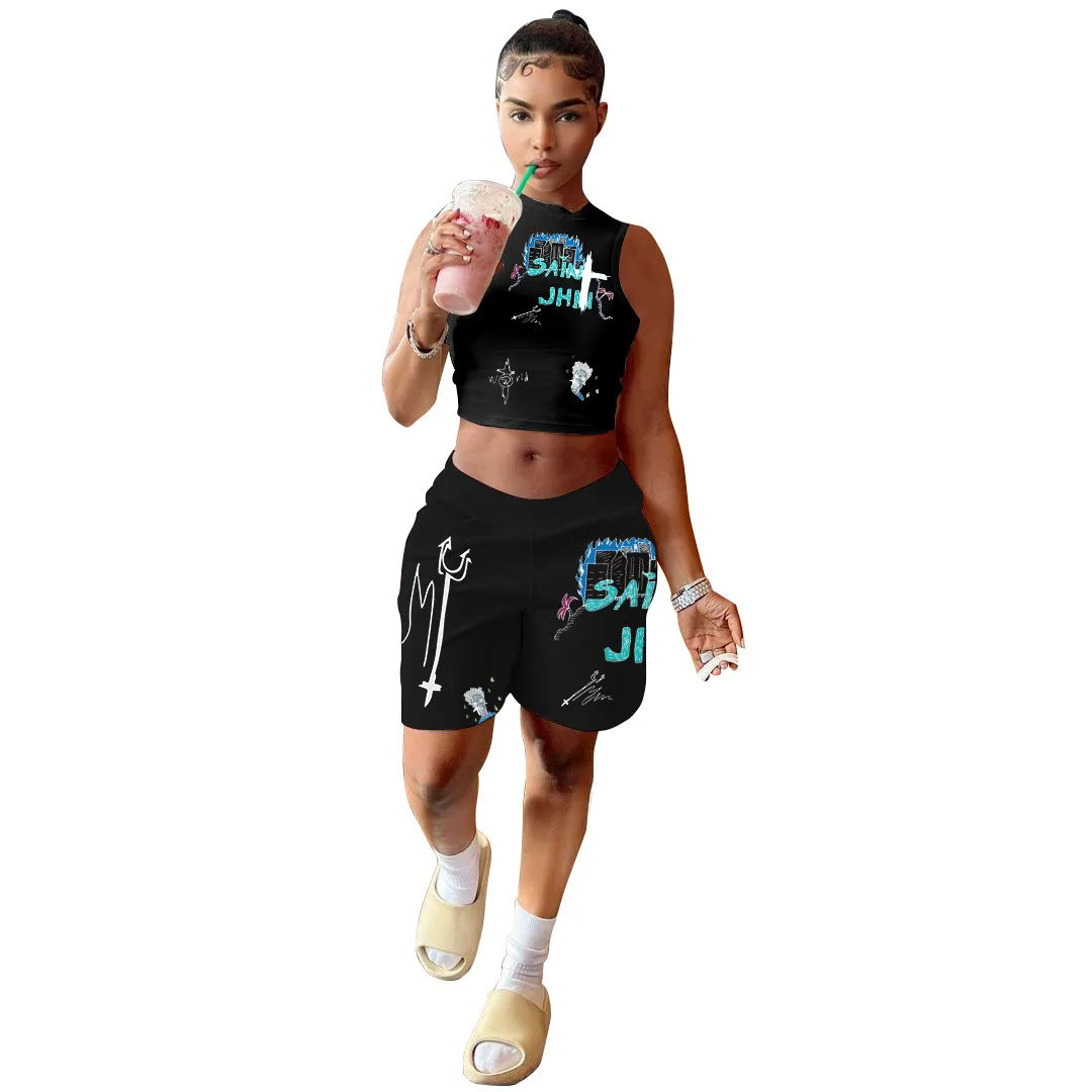 

Men Cool Girl Streetwear BF Style 2 Piece Sets Womens Outfits Loose Straight Knee Length Pants And Tank Top Summer Gym Clothing