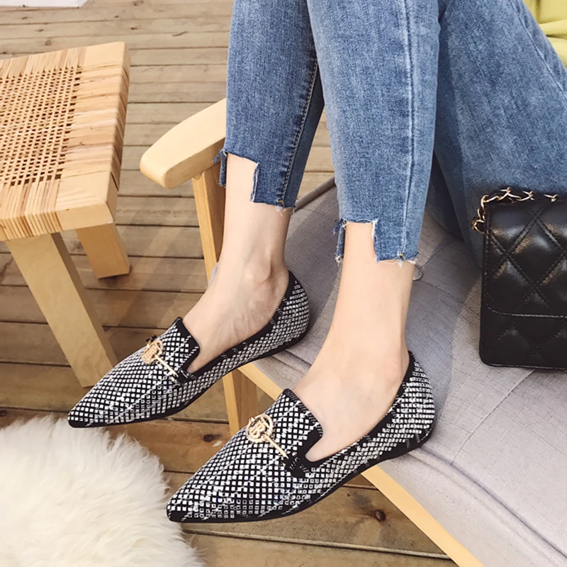 Клетчатые лоферы женские Геометрические туфли на плоской подошве шнурок для