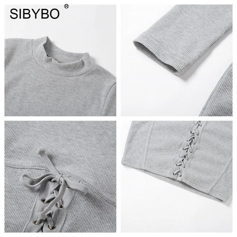 Женское облегающее платье SIBYBO черное с круглым вырезом и длинными рукавами